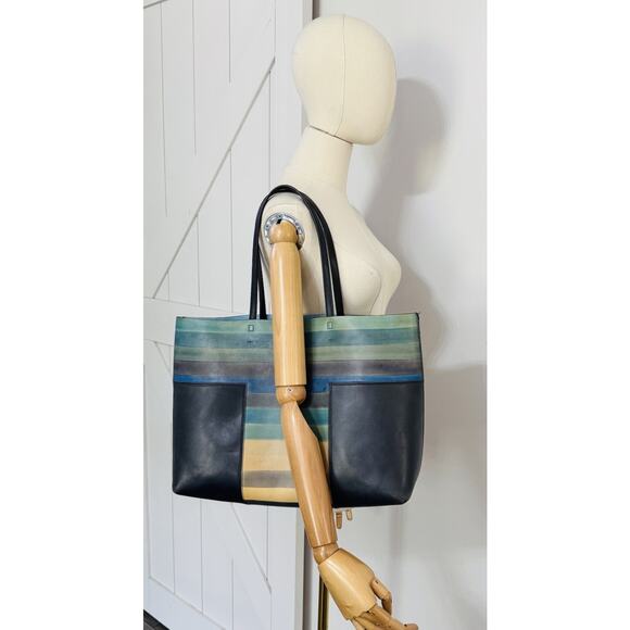 Tory Burch Leather Block-T Dégrade Tote Ocean Blues edition Navy Blue Large Bag - Picture 1 of 13